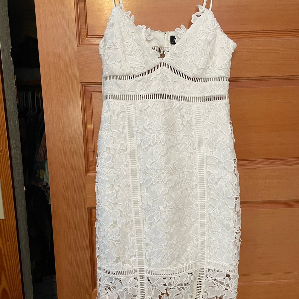 Bardot White Sheath Spaghetti Strap Midi Dress
